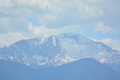 Scenic view of snow covered mountains against sky