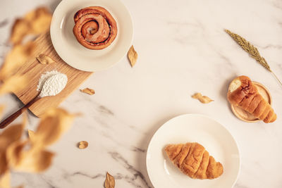 High angle view of breakfast on table