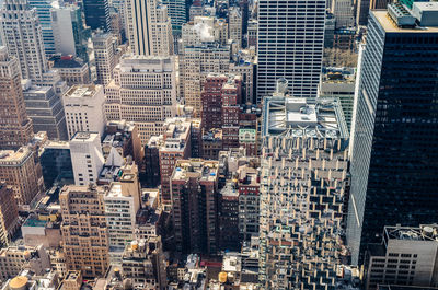 High angle view of modern buildings in city