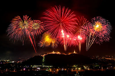 Firework display at night