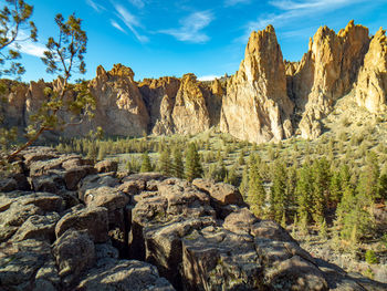 Panoramic view of rock formations against sky