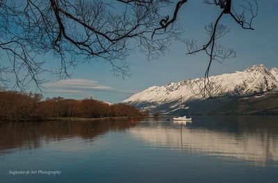 Scenic view of lake and mountains