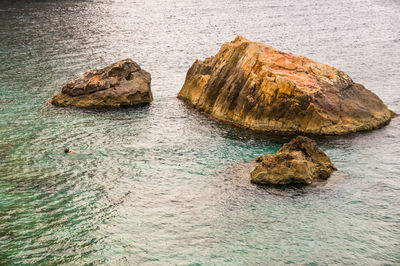 High angle view of rocks in sea