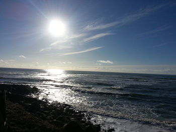 Scenic view of sea against sky on sunny day