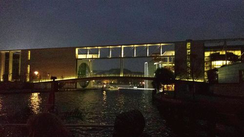 Reflection of illuminated buildings in water at night