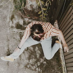 High angle view of woman relaxing outdoors