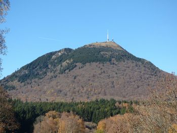 Scenic view of mountains against clear blue sky