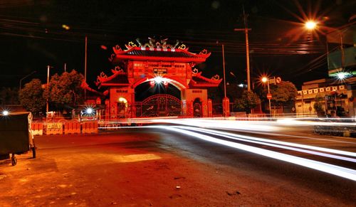 Light trails on street at night