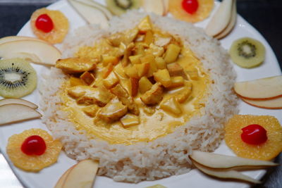 Close-up of breakfast served on table