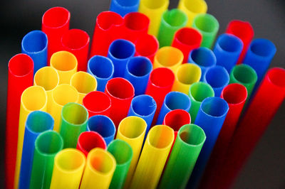 High angle view of colorful balls on table