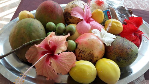 Close-up of fruits in plate