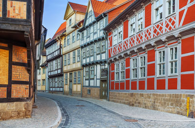 Sstreet with historical half-timbered houses in quedlinburg, germany