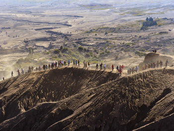 High angle view of people on land