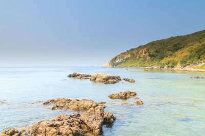 Scenic view of sea against clear sky