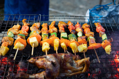 Close-up of seafood on barbecue grill