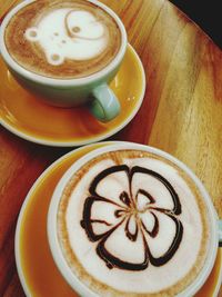 High angle view of cappuccino on table