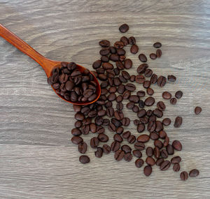 High angle view of coffee beans on table