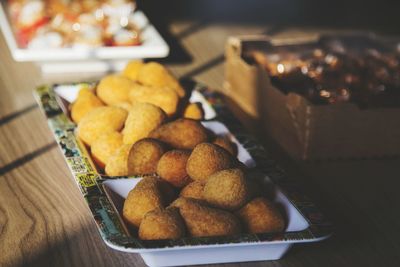 Close-up of food in plate on table