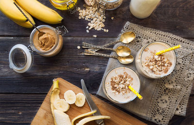 High angle view of breakfast on table