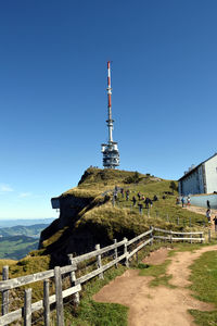 Arth, switzerland 09.29.2019. radio tower and a hotel at the top of mount rigi