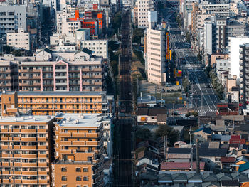 High angle view of buildings in city