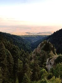 High angle view of mountains against sky during sunset