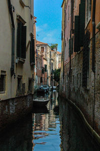 Canal amidst city against sky