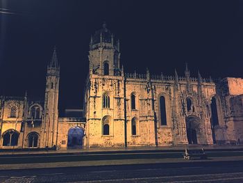 Facade of church at night