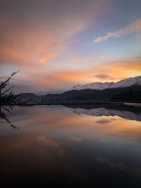 Scenic view of lake against sky during sunset