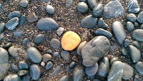 Directly above view of stones at beach