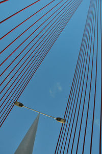 Low angle view of suspension bridge against sky