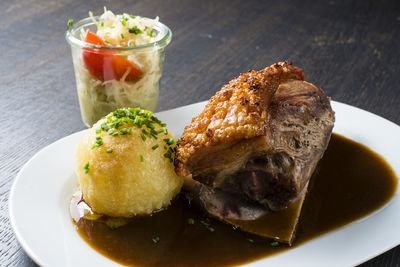 Close-up of meal served in plate