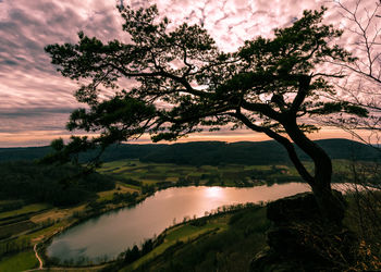 Scenic view of lake against sky at sunset