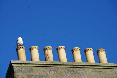 Low angle view of roof against clear blue sky