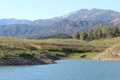 Scenic view of lake and mountains