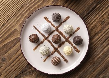 High angle view of dessert in plate on table