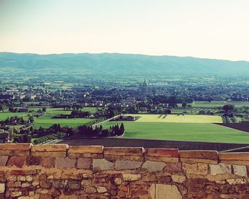 High angle view of landscape against clear sky