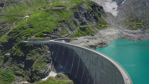 High angle view of dam on mountain