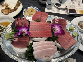 High angle view of food on table