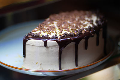 Close-up of chocolate cake on table