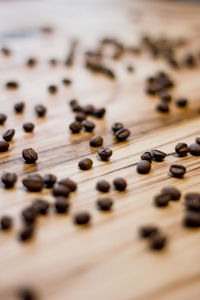 High angle view of coffee beans on table