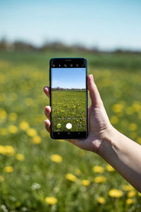 Cropped image of hand holding smart phone