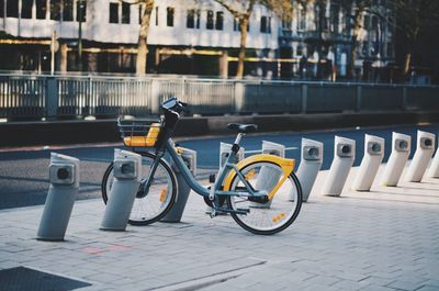 Bicycles parked on footpath