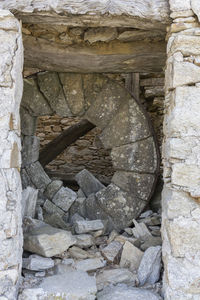 Close-up of stone wall of old building
