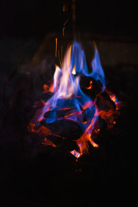 Close-up of fire in the dark