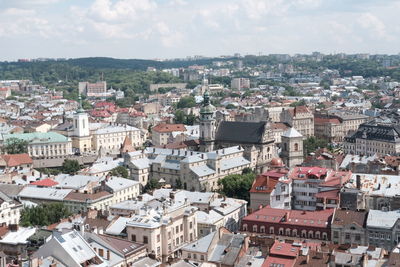 High angle view of townscape against sky