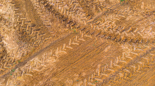 Wheel tracks on dirt. tractor tracks,