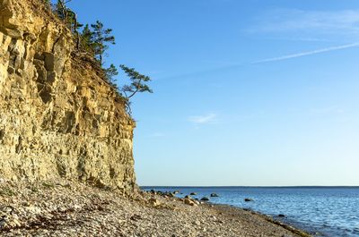 Scenic view of sea against clear blue sky