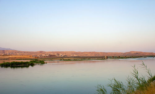 Scenic view of lake against clear sky