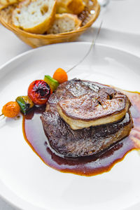 Close-up of food in plate on table